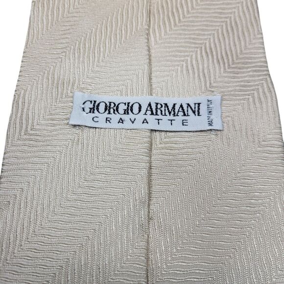 Giorgio Armani Cravatte Beige Woven Neck Tie Silk‎ Blend 56 X 3.75 Vtg Short - Picture 3 of 9